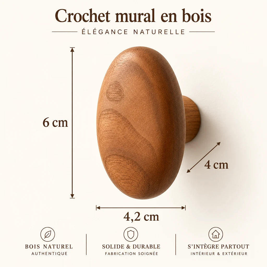 Crochet mural Coreji ovale en bois noyer — dimensions