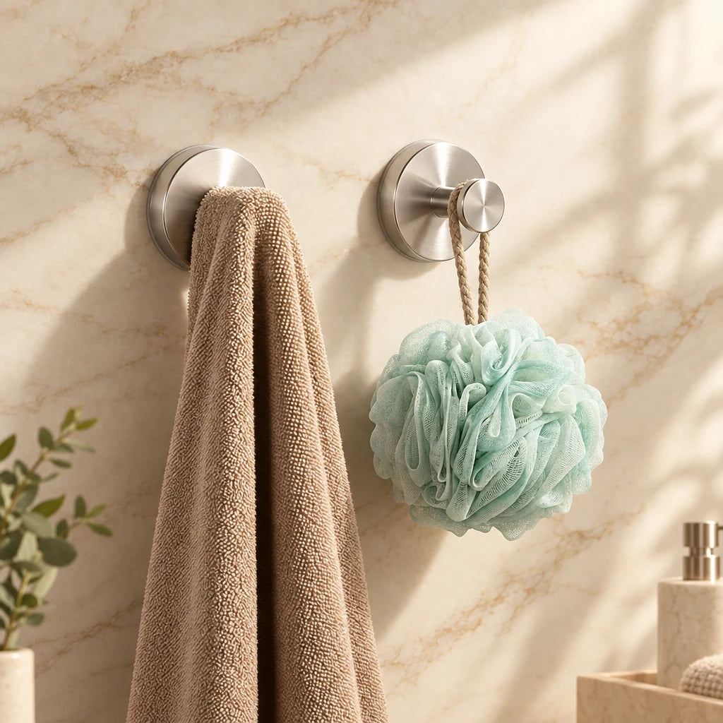 Crochets ventouse Coreji en inox 304 — utilisation avec serviette et accessoire
