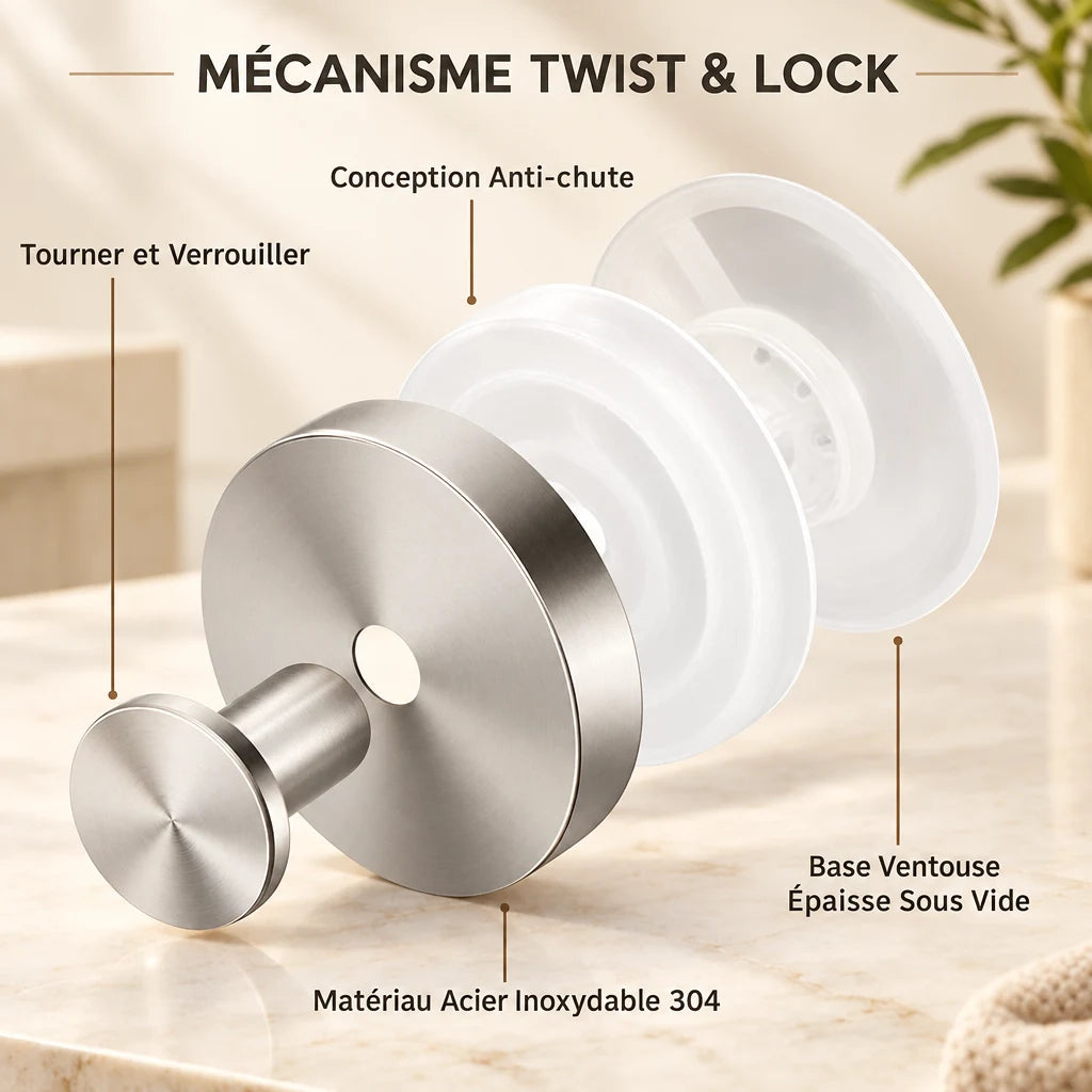 Crochet ventouse Coreji — mécanisme Twist & Lock