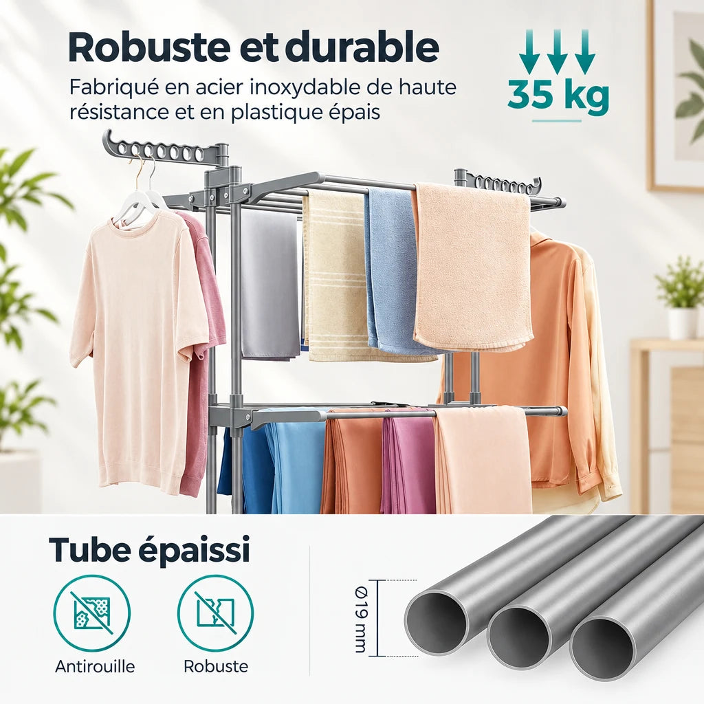 Étendoir tour Coreji — capacité totale jusqu’à 35 kg