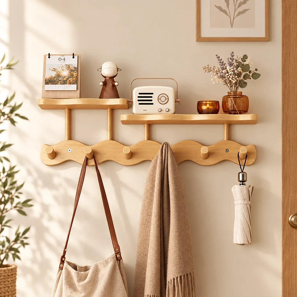 Porte-manteau mural Coreji en bambou naturel — entrée scandinave