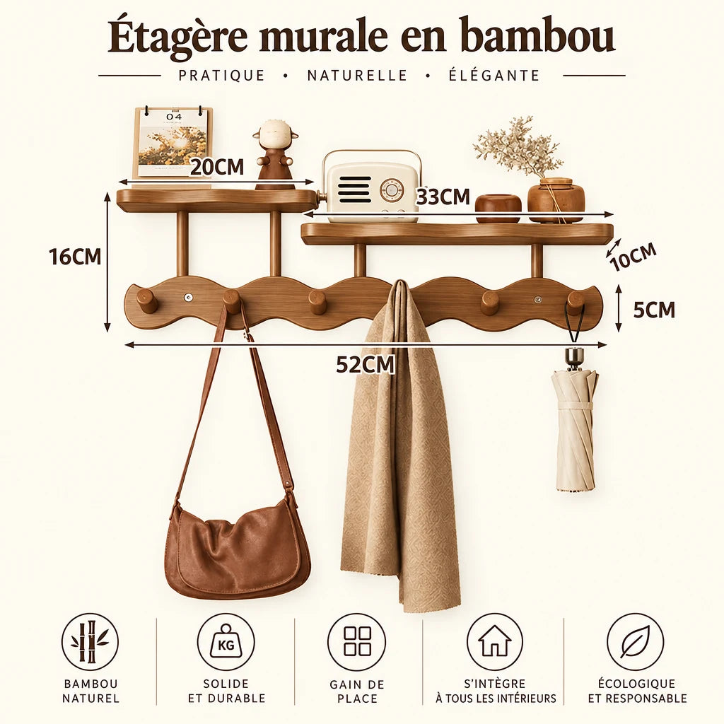 Porte-manteau mural Coreji en bambou — dimensions du produit
